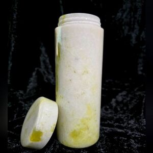 Lemon Jade Carved Stone Container w/ Screw-On Lid – 16 oz